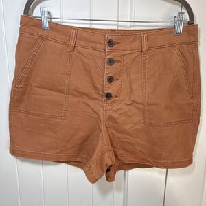 a.n.a High-Rise Twill Shorts Brown Size 14 3.5" Inseam Button Front Pockets
